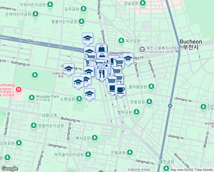 map of restaurants, bars, coffee shops, grocery stores, and more near in Bucheon-si