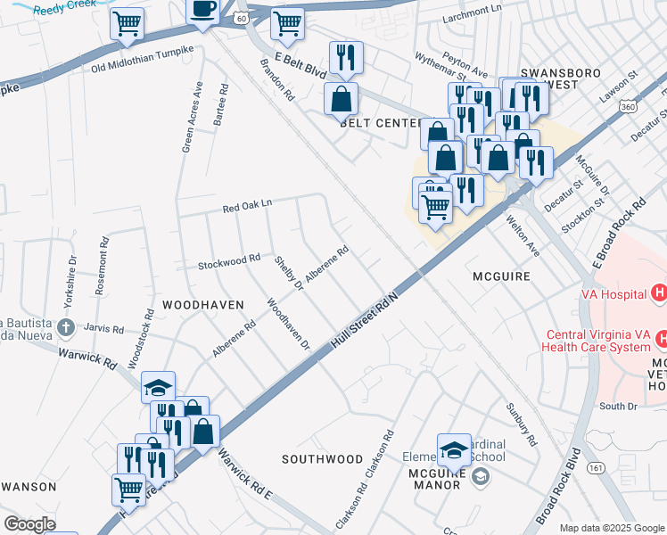 map of restaurants, bars, coffee shops, grocery stores, and more near 1001 Dixon Drive in Richmond