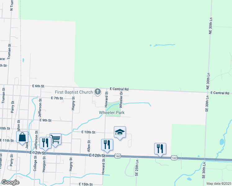 map of restaurants, bars, coffee shops, grocery stores, and more near 1406 East 7th Street in Lamar