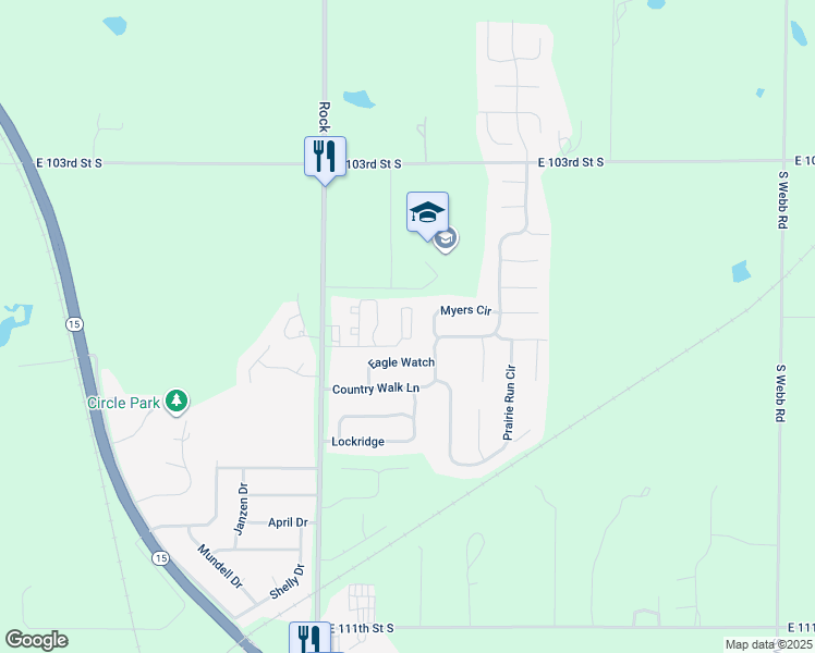 map of restaurants, bars, coffee shops, grocery stores, and more near 1738 Myers Circle in Mulvane