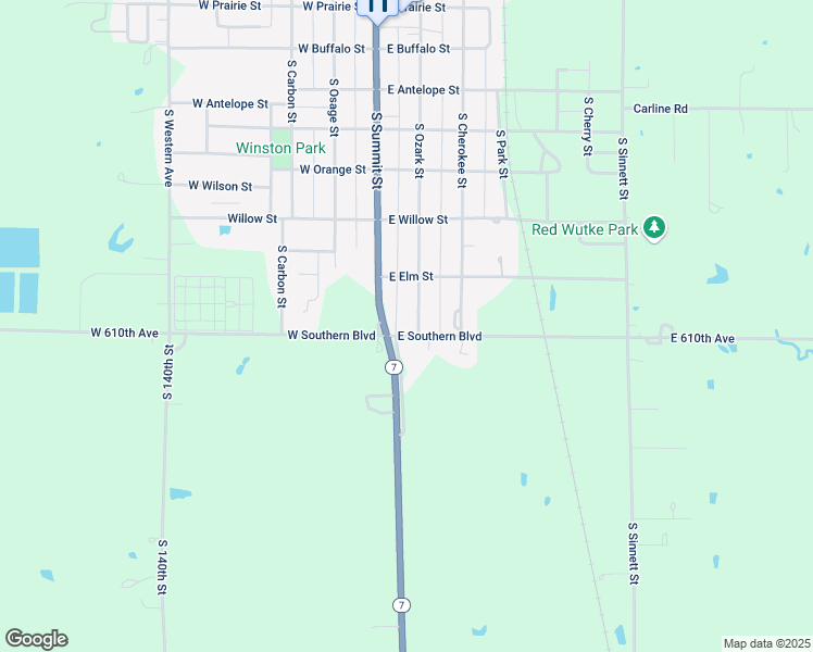map of restaurants, bars, coffee shops, grocery stores, and more near 801-899 South Ozark Street in Girard