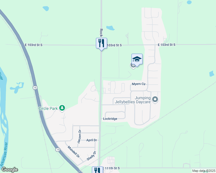 map of restaurants, bars, coffee shops, grocery stores, and more near 10651 North Rock Road in Mulvane