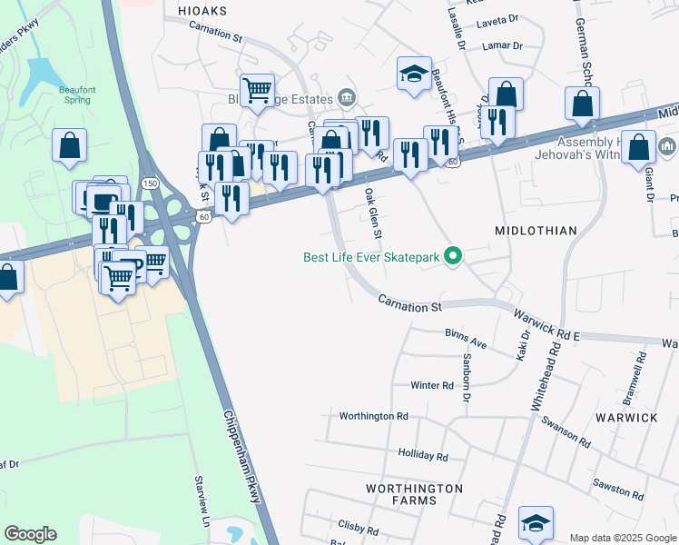 map of restaurants, bars, coffee shops, grocery stores, and more near 312 Carnation Street in Richmond