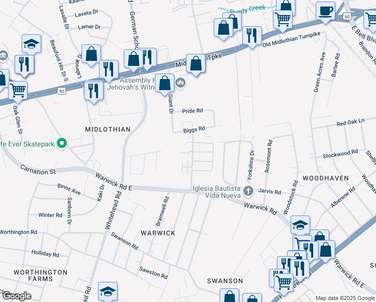 map of restaurants, bars, coffee shops, grocery stores, and more near in Richmond