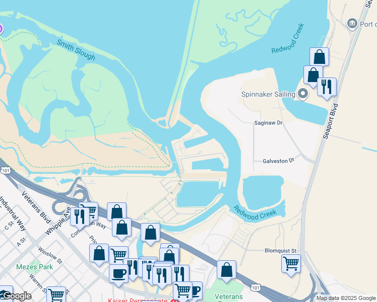 map of restaurants, bars, coffee shops, grocery stores, and more near 1 Blu Harbor Boulevard in Redwood City