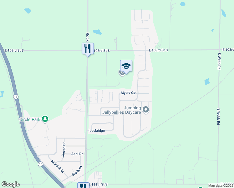 map of restaurants, bars, coffee shops, grocery stores, and more near 1738 Myers Circle in Mulvane