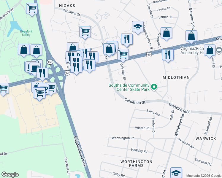 map of restaurants, bars, coffee shops, grocery stores, and more near 306 Carnation Street in Richmond