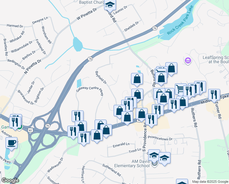 map of restaurants, bars, coffee shops, grocery stores, and more near 211 Fairwood Drive in Richmond