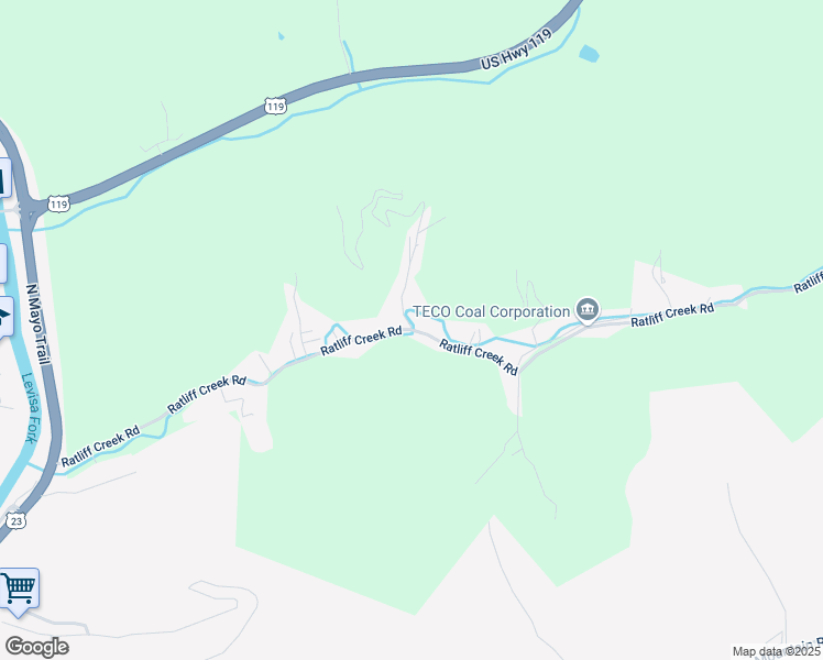 map of restaurants, bars, coffee shops, grocery stores, and more near 1 Evergreen Lane in Pikeville