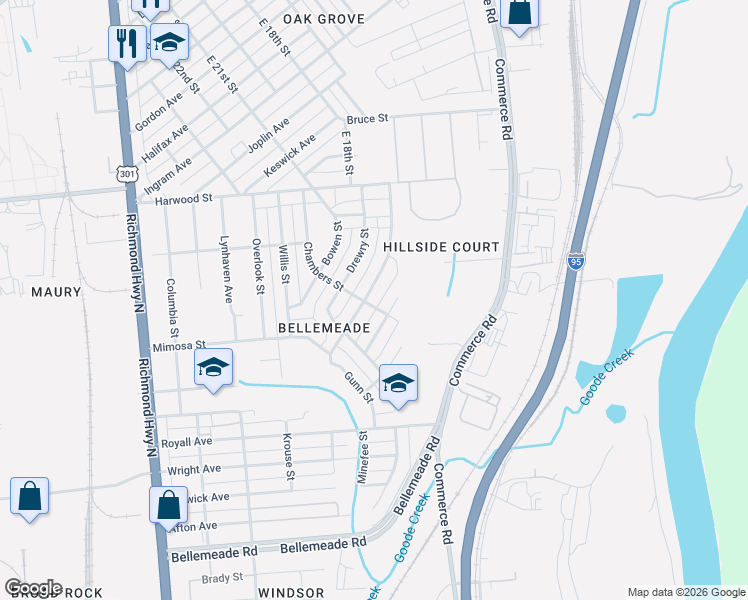 map of restaurants, bars, coffee shops, grocery stores, and more near 1407 Silver Avenue in Richmond