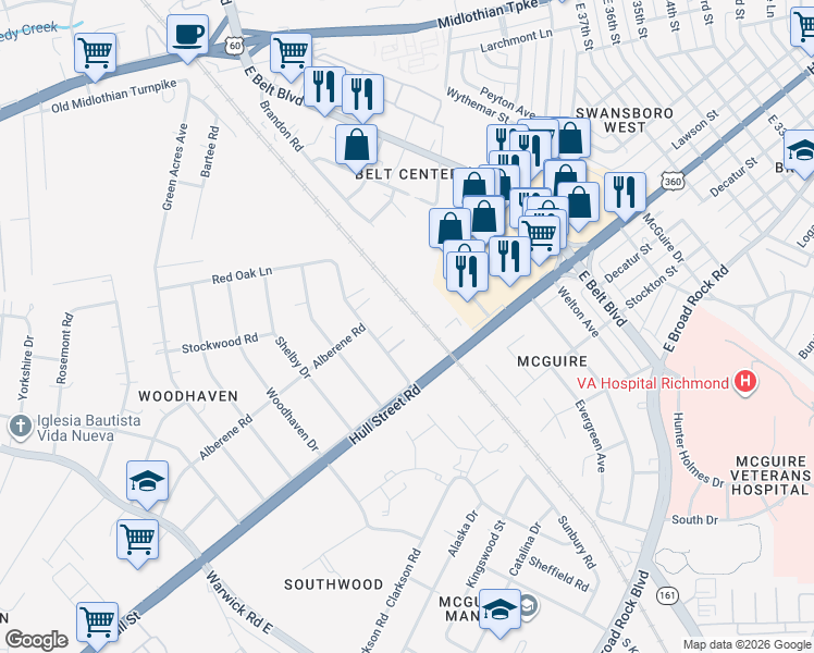 map of restaurants, bars, coffee shops, grocery stores, and more near 919 Arizona Court in Richmond