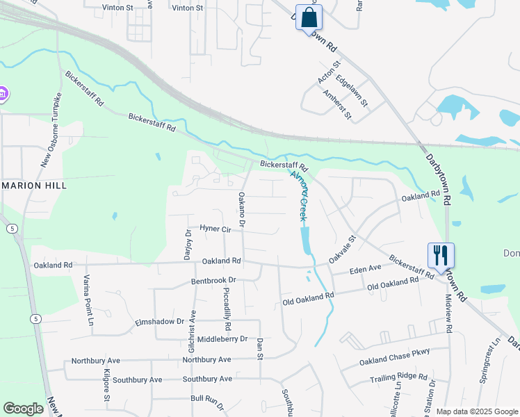 map of restaurants, bars, coffee shops, grocery stores, and more near 1416 Almondberry Place in Richmond