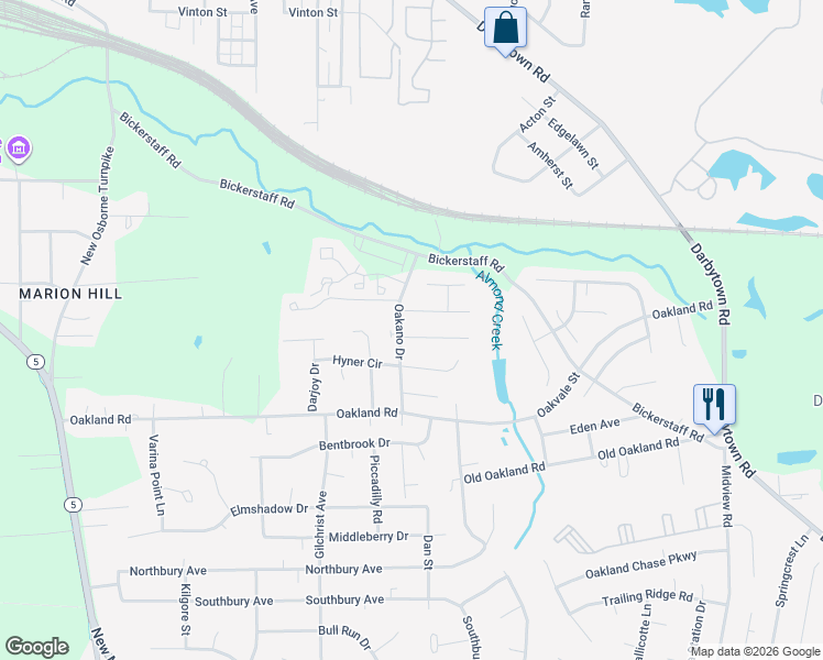 map of restaurants, bars, coffee shops, grocery stores, and more near 1416 Almondberry Place in Richmond