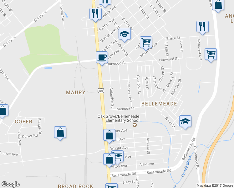 map of restaurants, bars, coffee shops, grocery stores, and more near 1502 Columbia Street in Richmond