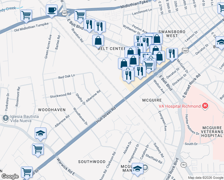 map of restaurants, bars, coffee shops, grocery stores, and more near 919 Arizona Court in Richmond