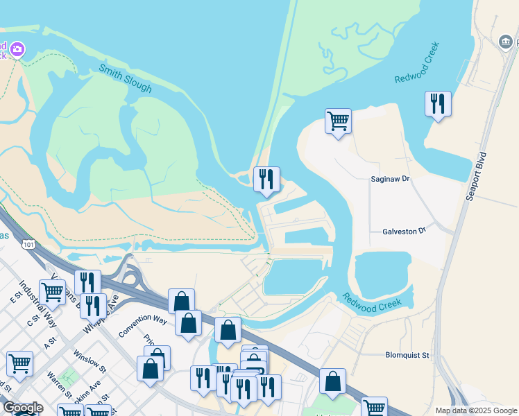 map of restaurants, bars, coffee shops, grocery stores, and more near 3 Uccelli Boulevard in Redwood City