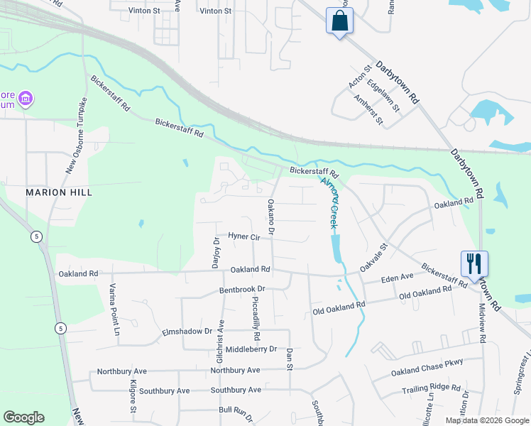 map of restaurants, bars, coffee shops, grocery stores, and more near 6000 Oakano Drive in Henrico