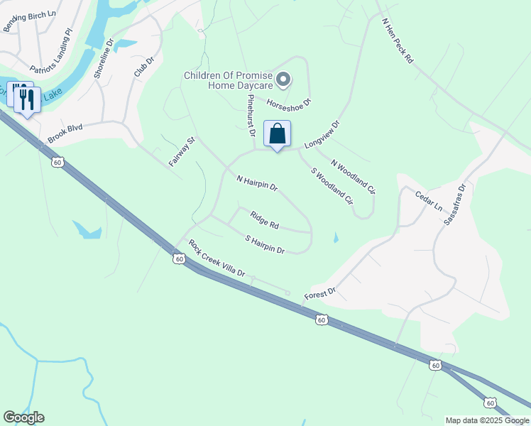 map of restaurants, bars, coffee shops, grocery stores, and more near 3402 Ridge Road in Quinton