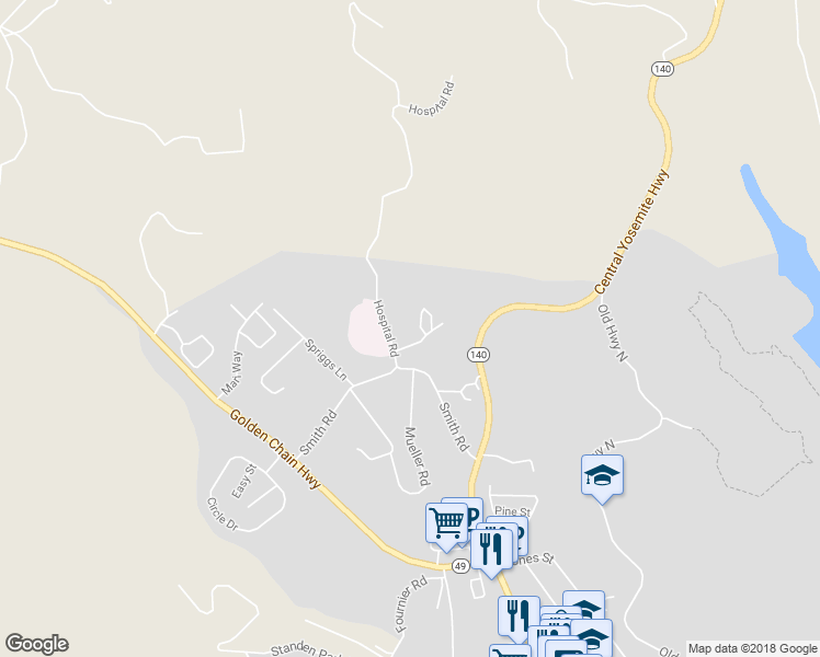 map of restaurants, bars, coffee shops, grocery stores, and more near 5069 Saint Andrews Lane in Mariposa