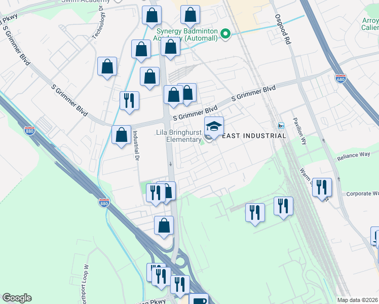 map of restaurants, bars, coffee shops, grocery stores, and more near 45138 Challenge Common in Fremont
