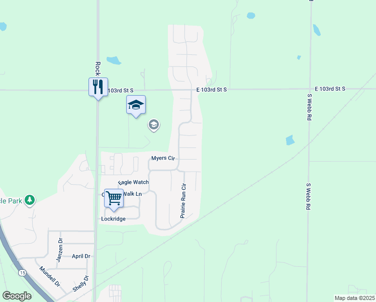 map of restaurants, bars, coffee shops, grocery stores, and more near 422 East Myers Court in Mulvane