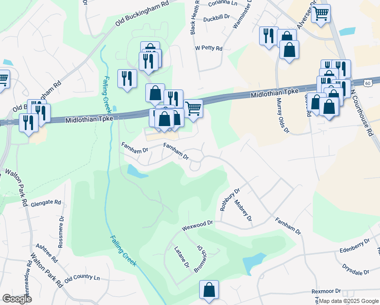 map of restaurants, bars, coffee shops, grocery stores, and more near 11919 Ashington Way in Richmond