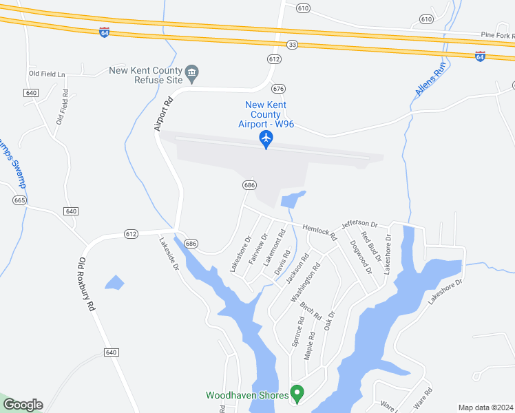 map of restaurants, bars, coffee shops, grocery stores, and more near 5116 Hemlock Rd in New Kent