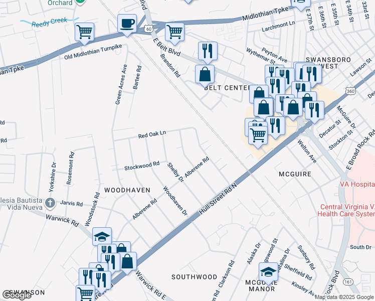 map of restaurants, bars, coffee shops, grocery stores, and more near 637 Dixon Drive in Richmond