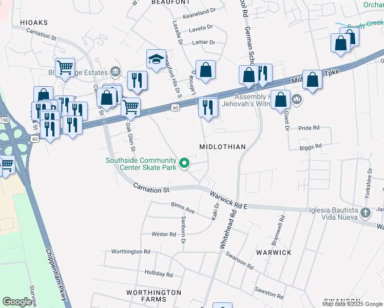 map of restaurants, bars, coffee shops, grocery stores, and more near 6229 Tweeter Branch Lane in Richmond