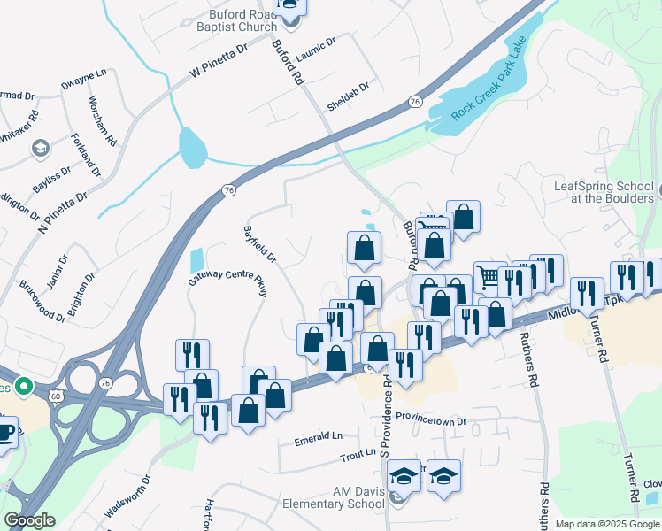map of restaurants, bars, coffee shops, grocery stores, and more near 300 Twinridge Lane in Richmond
