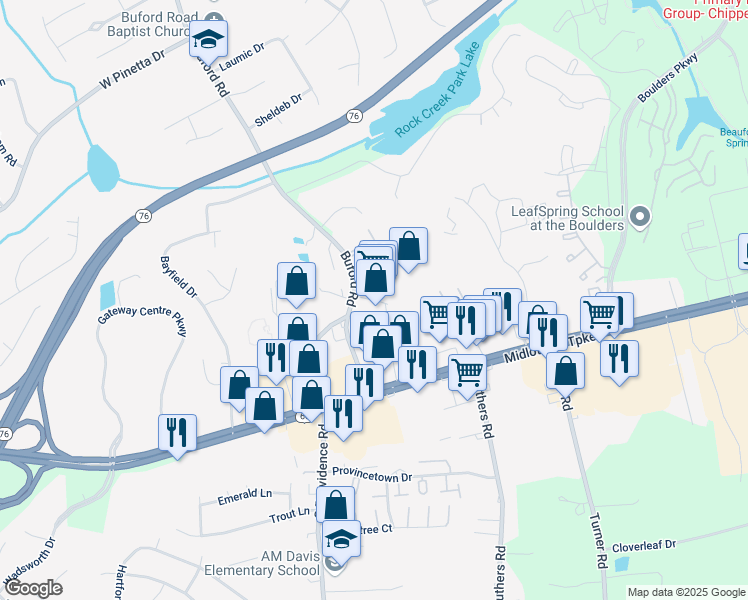 map of restaurants, bars, coffee shops, grocery stores, and more near 8006 Buford Court in Richmond