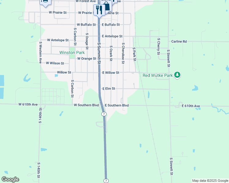 map of restaurants, bars, coffee shops, grocery stores, and more near 855-893 South Cherokee Street in Girard