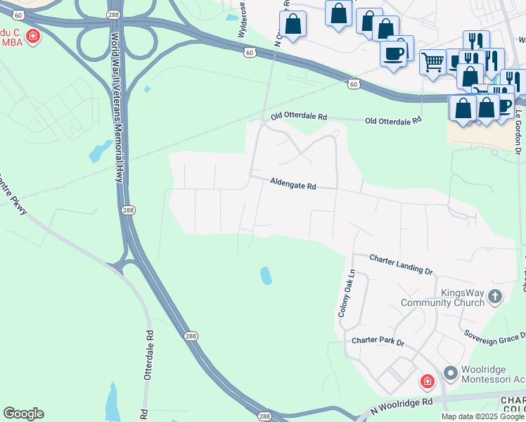 map of restaurants, bars, coffee shops, grocery stores, and more near 431 Charlemagne Road in Midlothian