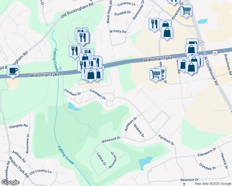 map of restaurants, bars, coffee shops, grocery stores, and more near 901 Ashington Place in Richmond