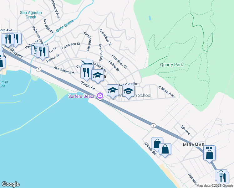 map of restaurants, bars, coffee shops, grocery stores, and more near 139 Santa Ana Street in El Granada