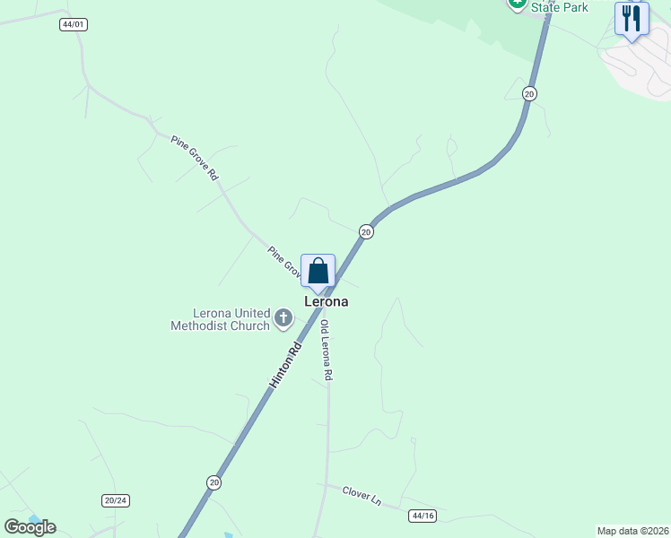 map of restaurants, bars, coffee shops, grocery stores, and more near 6977 Hinton Road in Lerona