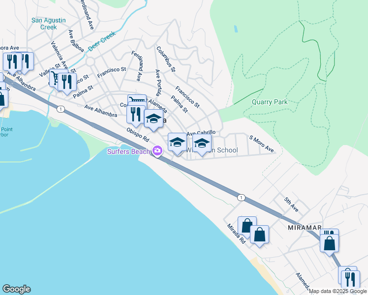 map of restaurants, bars, coffee shops, grocery stores, and more near 139 Santa Ana Street in El Granada