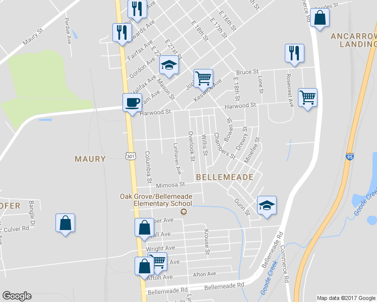 map of restaurants, bars, coffee shops, grocery stores, and more near 1413 Overlook Street in Richmond