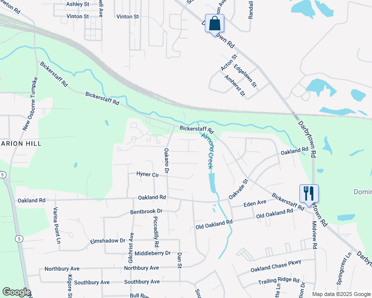 map of restaurants, bars, coffee shops, grocery stores, and more near 1428 Almond Tree Drive in Richmond