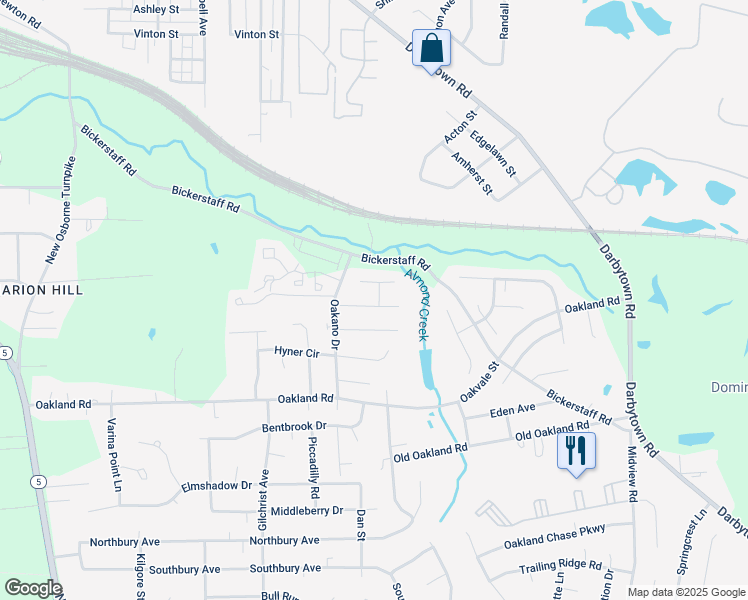 map of restaurants, bars, coffee shops, grocery stores, and more near 1428 Almond Tree Drive in Richmond
