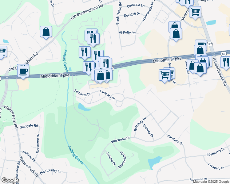 map of restaurants, bars, coffee shops, grocery stores, and more near 11918 Ashington Way in Richmond