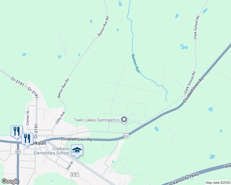 map of restaurants, bars, coffee shops, grocery stores, and more near Christina Circle in Clarkson