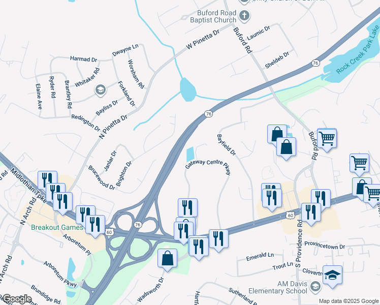 map of restaurants, bars, coffee shops, grocery stores, and more near 651 Biotech Drive in Richmond