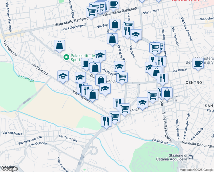 map of restaurants, bars, coffee shops, grocery stores, and more near 7 Via A. la Marmora in Catania