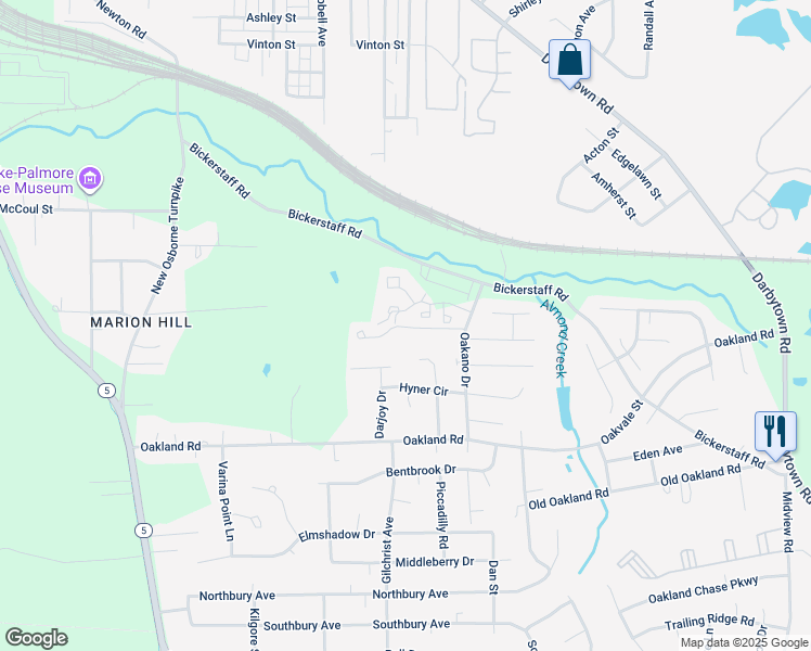 map of restaurants, bars, coffee shops, grocery stores, and more near 1327 Pinefrost Court in Richmond