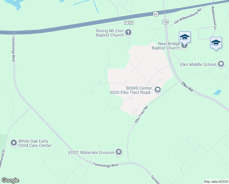 map of restaurants, bars, coffee shops, grocery stores, and more near 404 Bunker Circle in Sandston