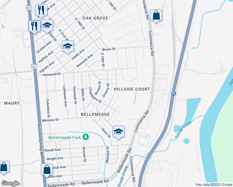 map of restaurants, bars, coffee shops, grocery stores, and more near 1417 Minefee Street in Richmond