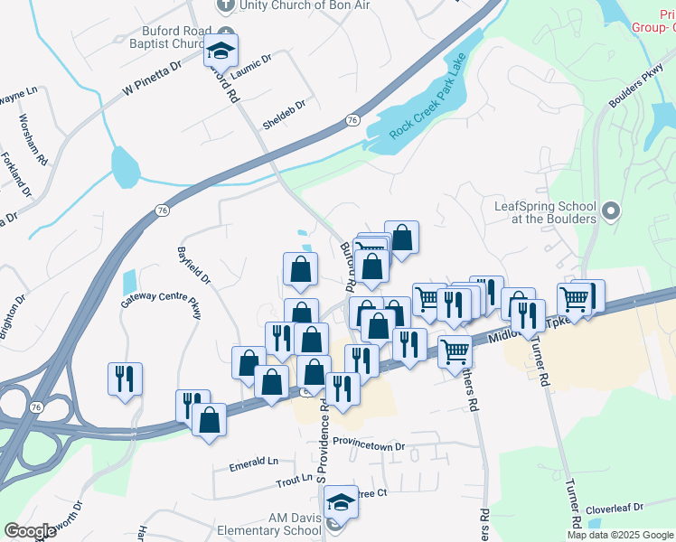 map of restaurants, bars, coffee shops, grocery stores, and more near 236 Buford Road in Richmond