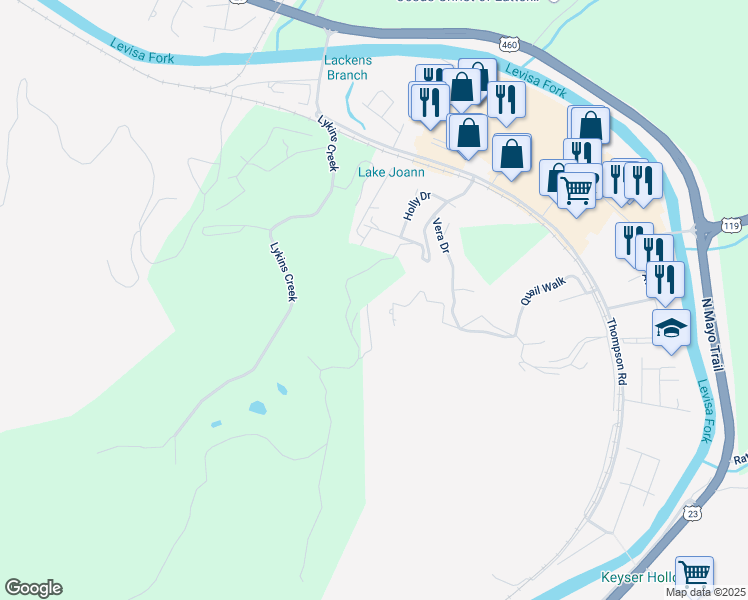map of restaurants, bars, coffee shops, grocery stores, and more near Pheasant Drive in Pikeville