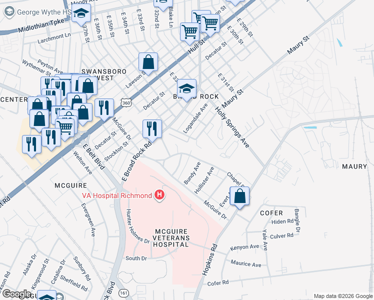 map of restaurants, bars, coffee shops, grocery stores, and more near 3528 Chapel Dr in Richmond